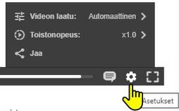 videon toistonopeuden voi säätää alakulman asetuksista.